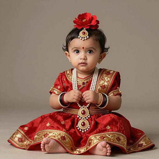 Indian Baby in Traditional Red and Gold Dress