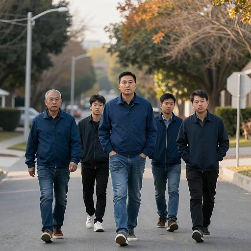 Autumn Stroll: Four Men on a Street