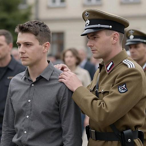 Photograph: Two Men and Uniformed Officer