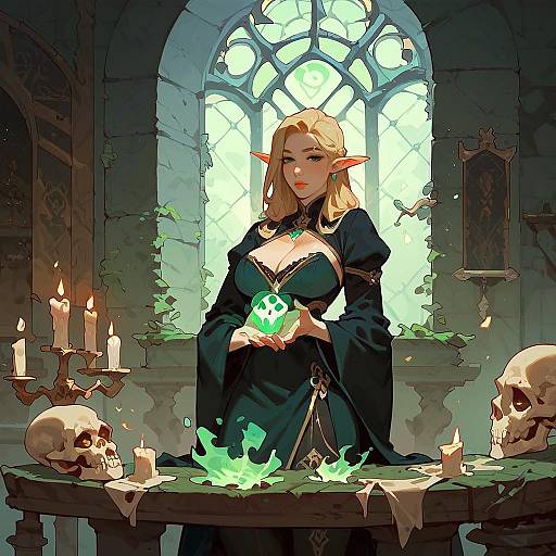 Elf Necromancer Practicing Dark Magic