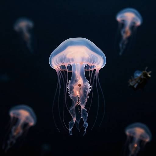 Living Jellyfish Cruiser Above Blackwater Abyss