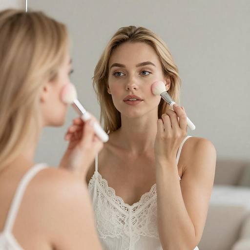 Focused Beauty: Blush Application Portrait