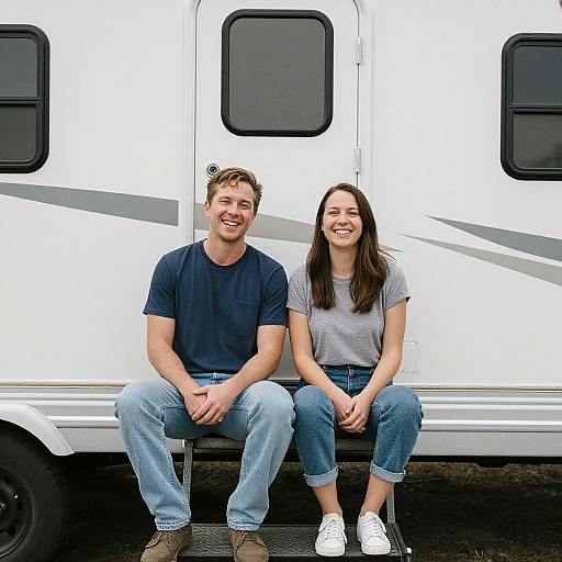 Couple Relaxing by RV Trailer