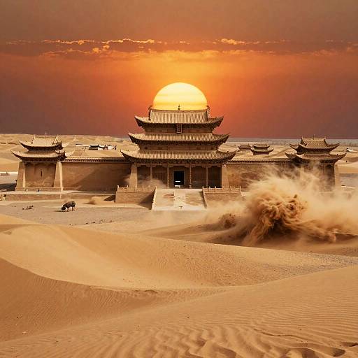 Ancient Temple in Desert at Sunrise