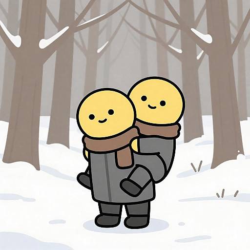 Snowy Forest Cartoon Piggyback Duo