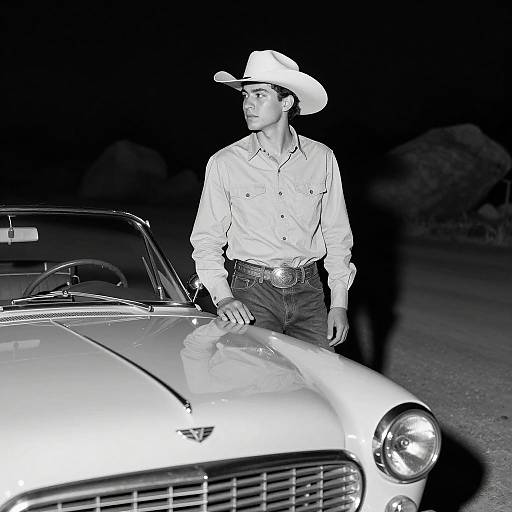 Nighttime Snapshot of a Vintage Cowboy
