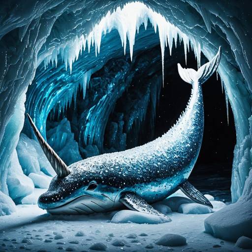 Ice Sculpture of Majestic Narwhal in Icy Cave