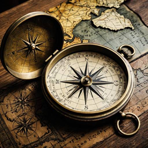 Vintage Brass Compass on Ancient Map