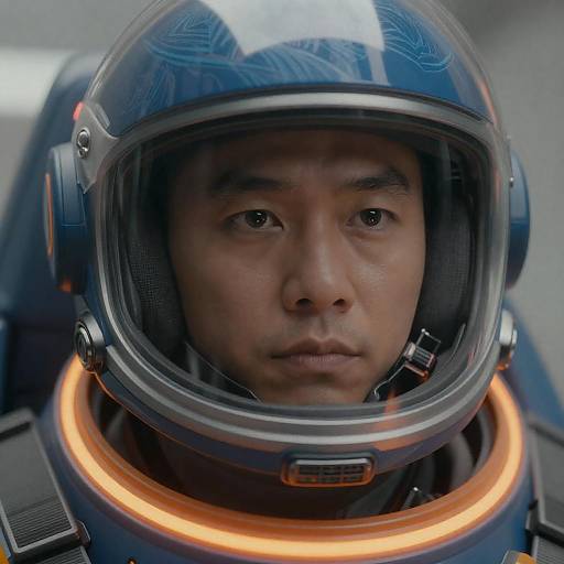 Futuristic Pilot in Glowing Cockpit