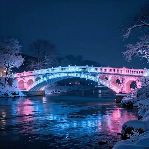 Luminous Frozen Bridge Over Serene River