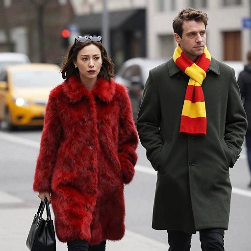 Two People Walking in City Winter Fashion