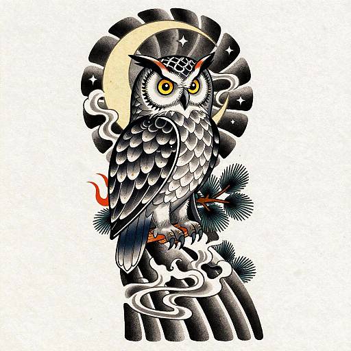 Mystic Owl Irezumi Tattoo Flash