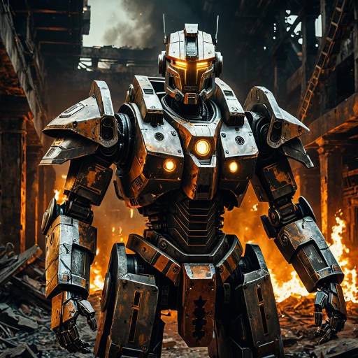 Ancient Robot Warrior in Industrial Ruins
