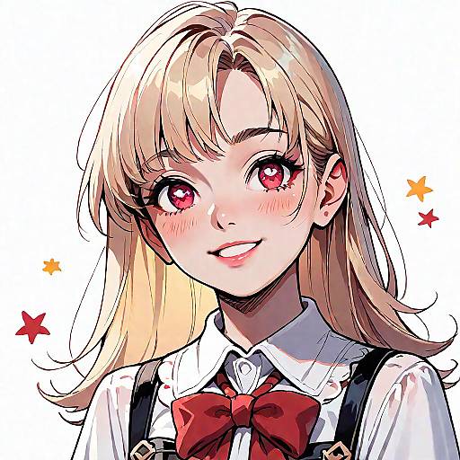 Anime Girl with Blonde Hair and Red Bowtie