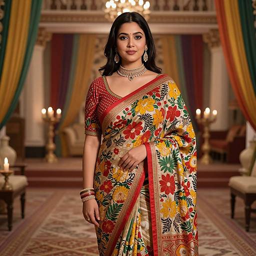 Modern Woman in Vibrant Ajrakh Saree