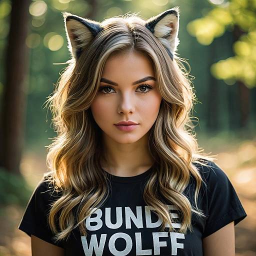 Young Woman with Wolf Cut Hairstyle and Cat Ears Headband
