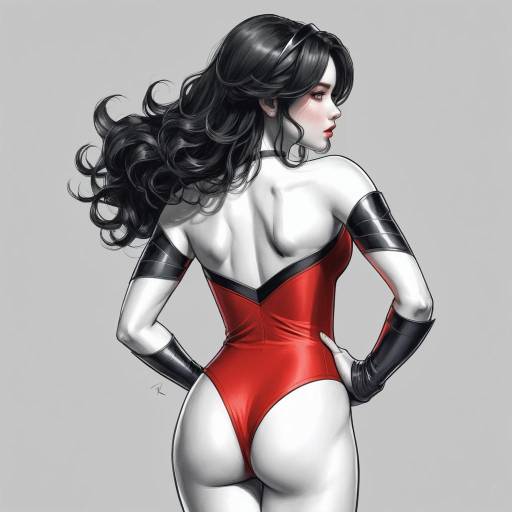 Stylized Woman in Red Bodysuit Artwork