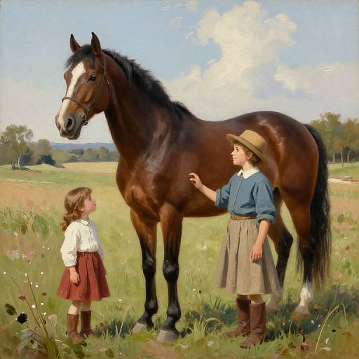Family Mare Cartoon Oil Painting