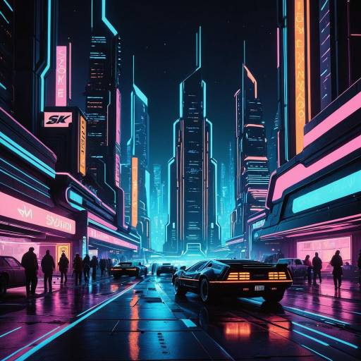 Futuristic Neon Cityscape Matte Painting