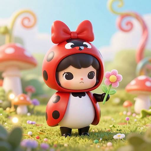 Playful Ladybug Girl in Whimsical Garden
