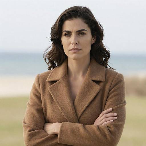 Serious Woman in Brown Wool Coat