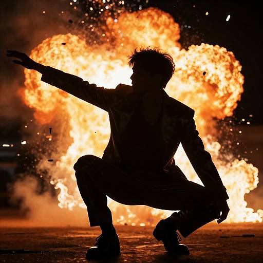 Dynamic Combat Pose Amidst Explosions