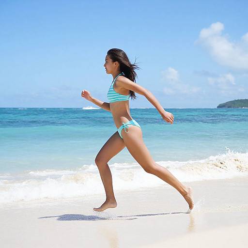 Young Woman Running on Tropical Beach