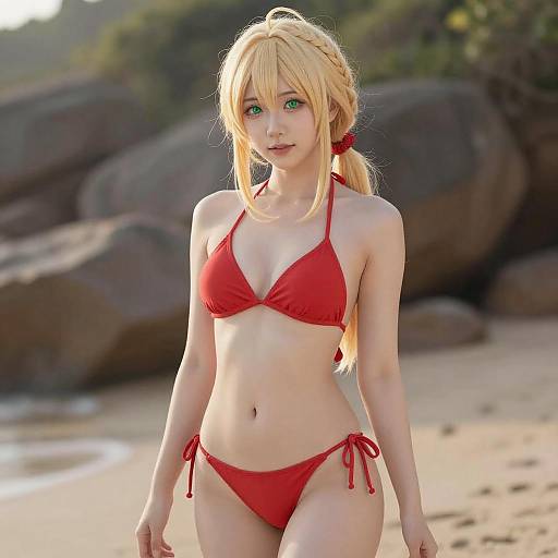 Lifestyle costume photo of Mordred (swimsuit rider) (first ascension) (fate). Cosplay clothes