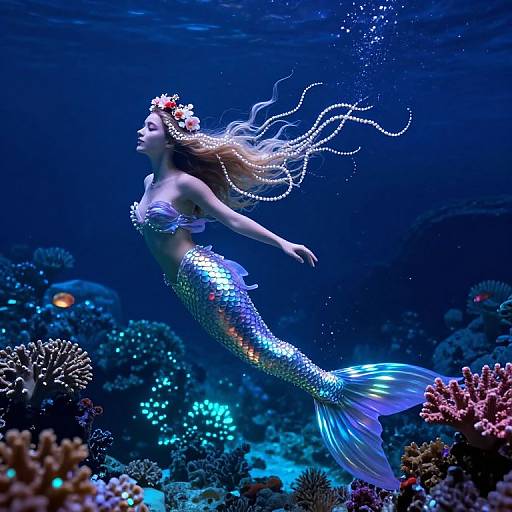 Ethereal Mermaid Princess in Bioluminescent Realm