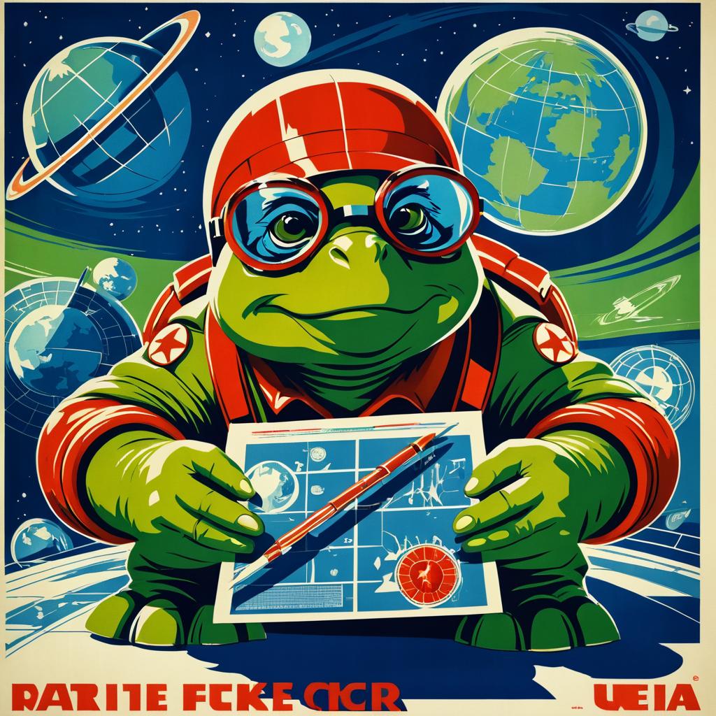 Nostalgic Soviet Scientist Turtle Poster