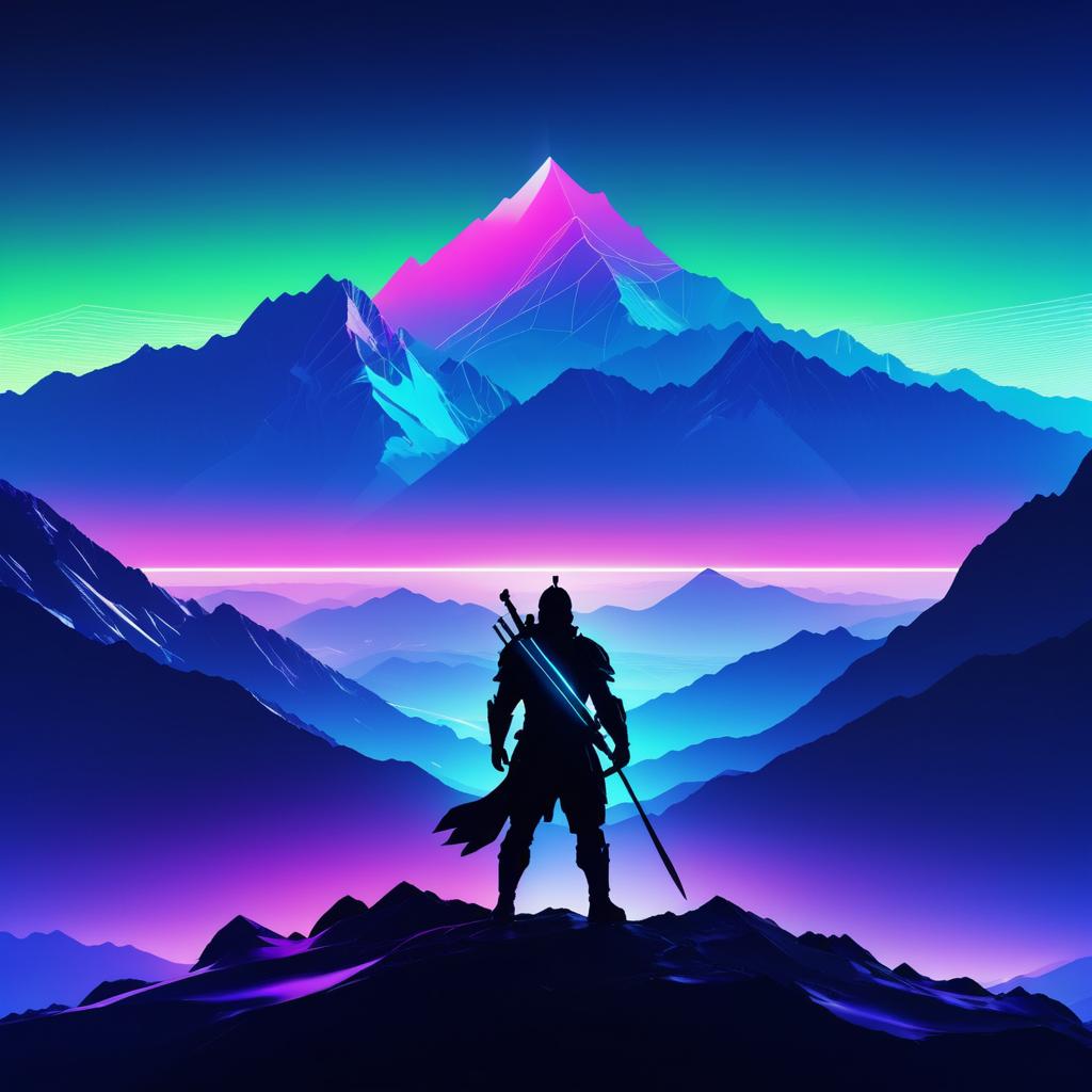 Warrior Silhouette with Fluorescent Horizon