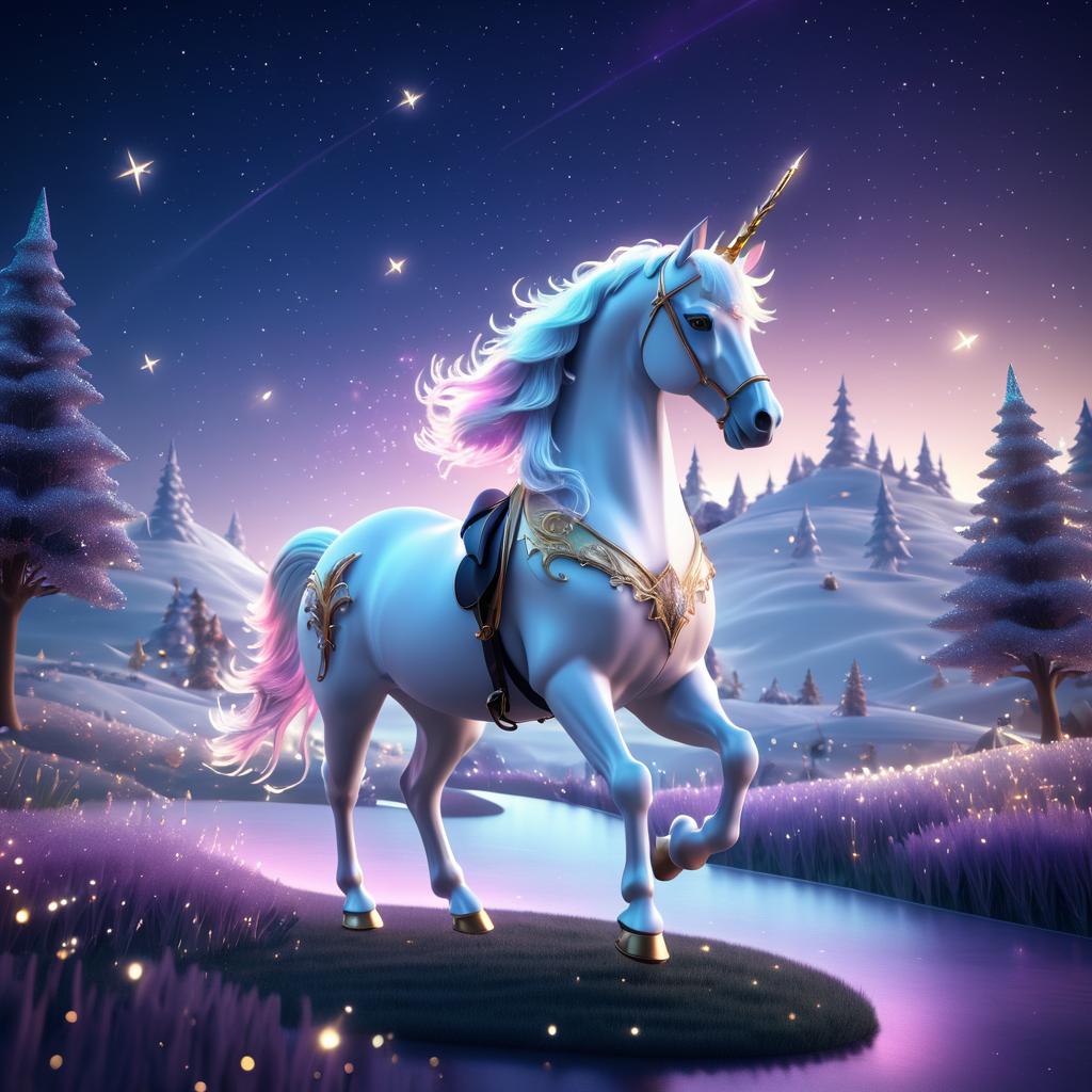 Whimsical Unicorn in Dreamy Landscape