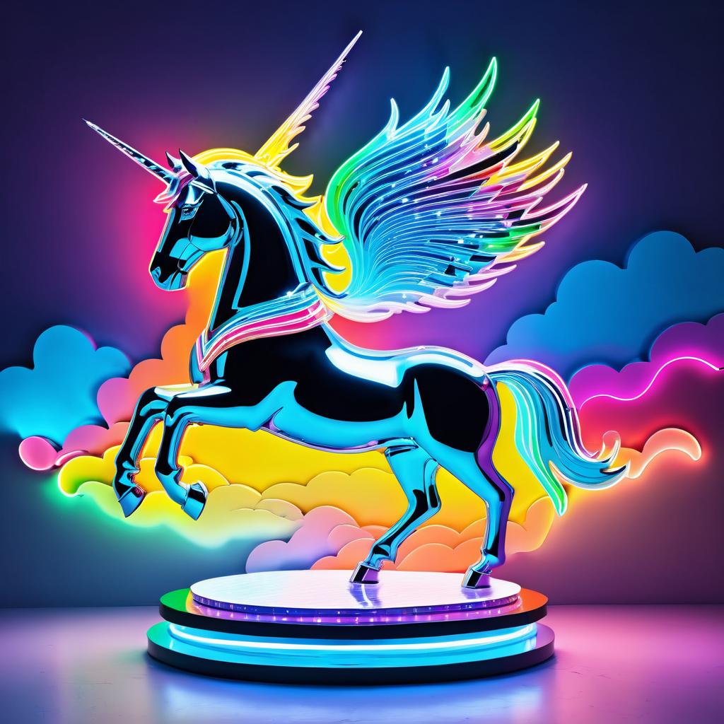 Majestic Neon Unicorn in Frida Kahlo Style