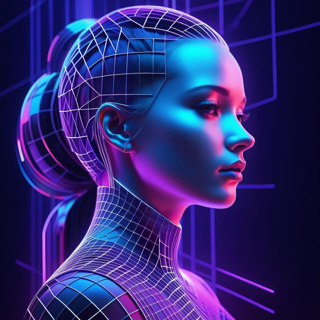 Futuristic Woman's Profile in 3D Grid