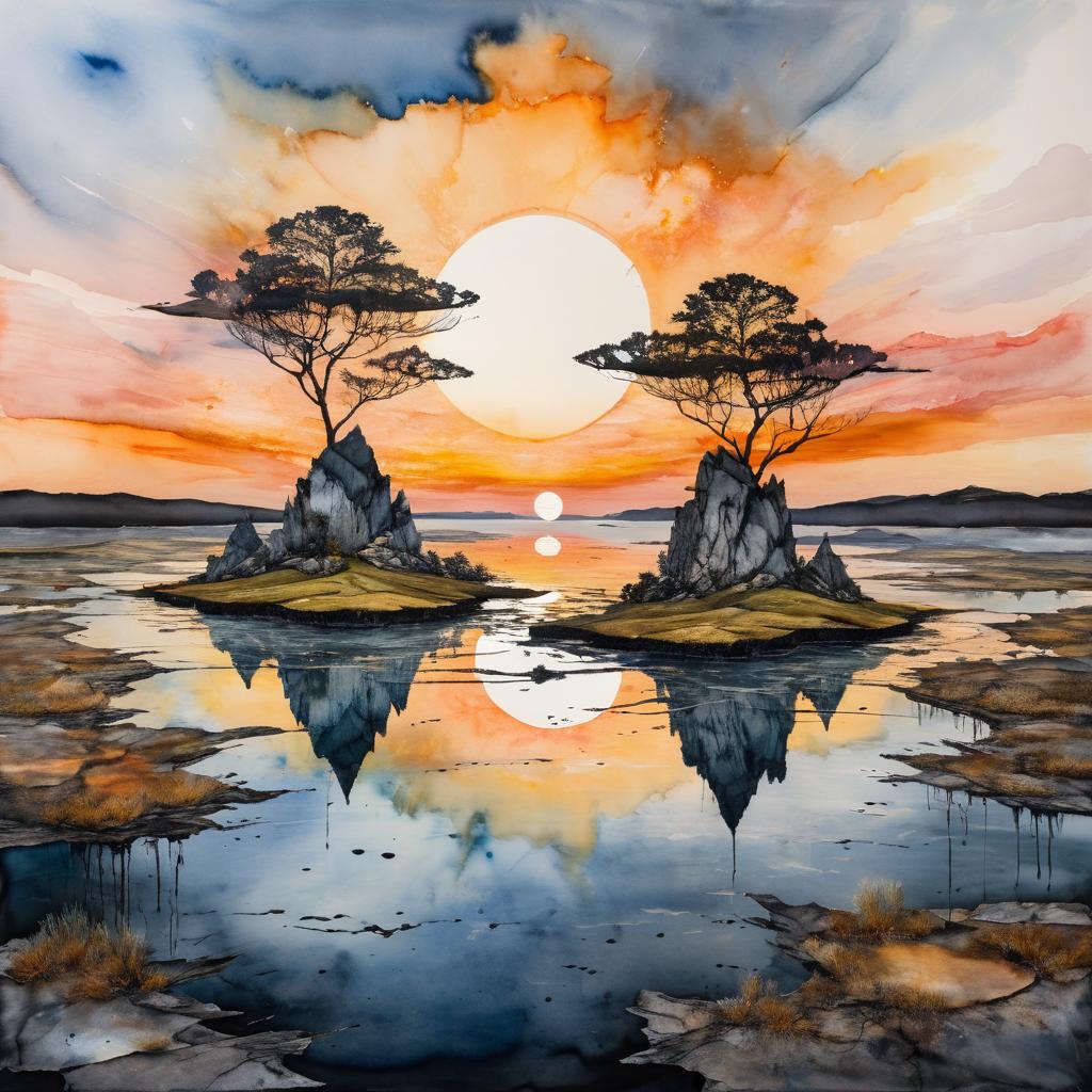 Floating Islands in a Dreamlike Sunset