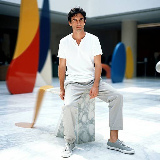 Modern Sophisticated Man in Sunlit Atrium