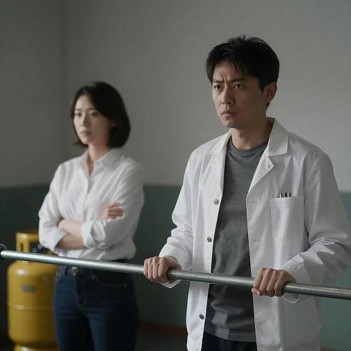 Determined Couple in Dimly Lit Room