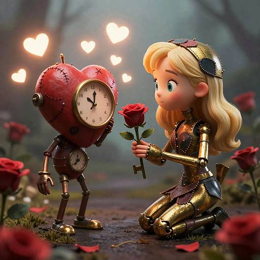 Valentine's Day Clockwork Heart and Girl in Brass Armor