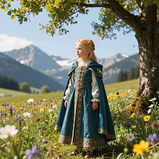 Medieval Child Princess in Floral Meadow