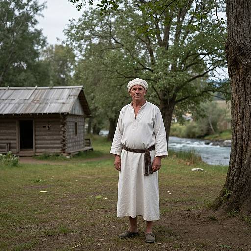 Man in Traditional Attire by River