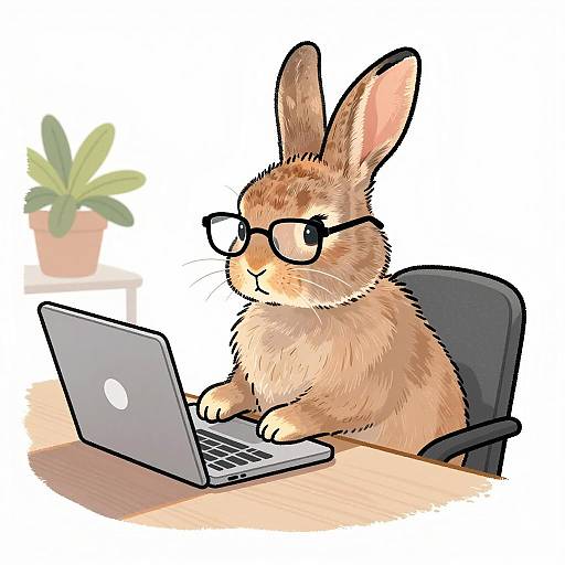 Rabbit in Glasses at Cozy Workspace