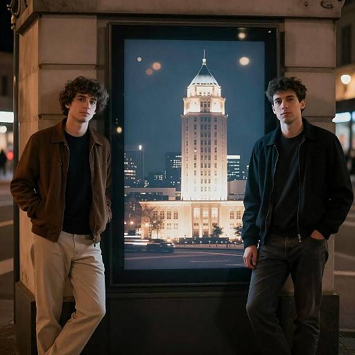 Nighttime Cityscape with Two Men