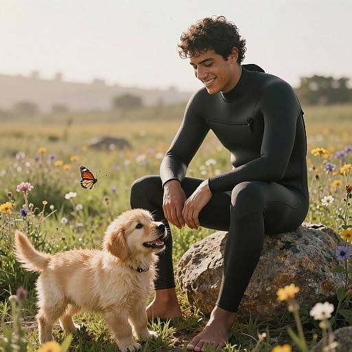 Candid Moment: Young Man and Puppy