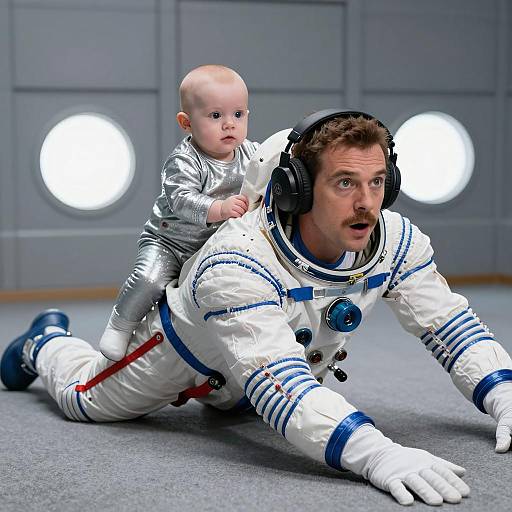 Surprised Astronaut with Glittery Baby