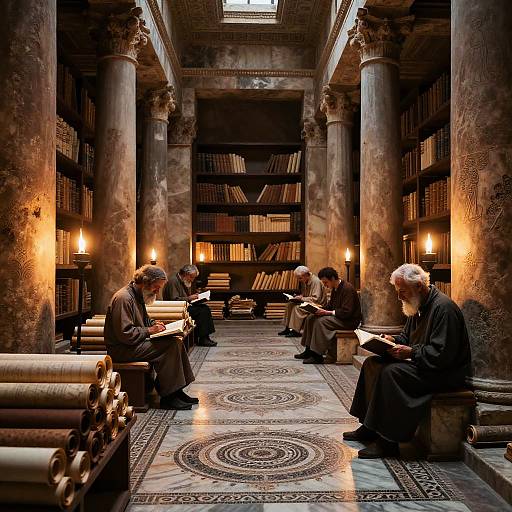 Ancient Roman Library Interior Scene