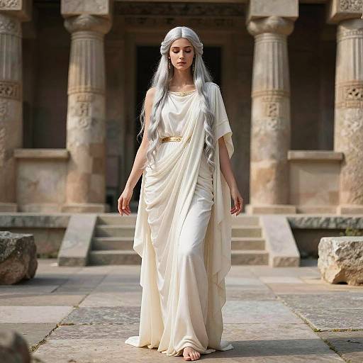 Serene Temple Priestess in Ivory Peplos