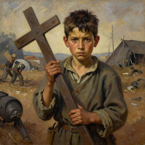 Realistic Oil Painting of Boy in War