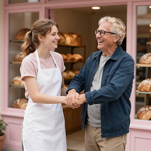 Joyful Bakery Moment Between Two Generations