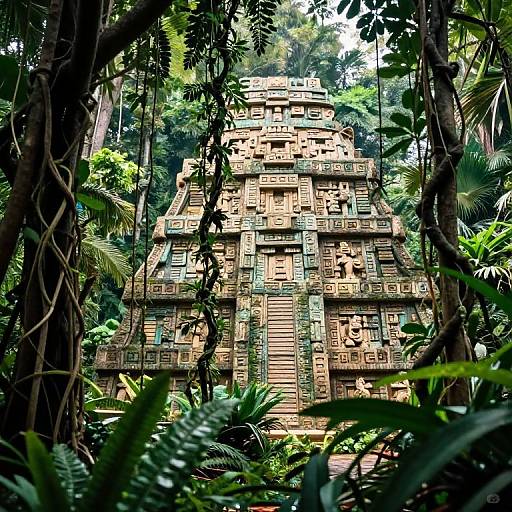 Mayan Pyramid in Lush Rainforest