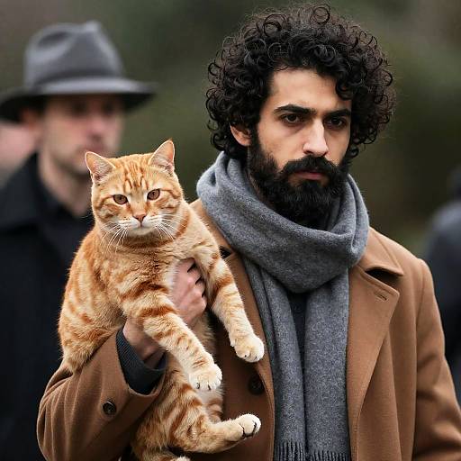 Bearded Man with Tabby Cat Portrait